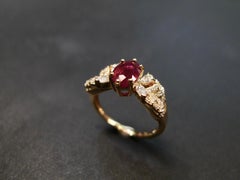 Natural Oval Ruby and Marquise Diamond Butterfly Engagement Ring in Yellow Gold