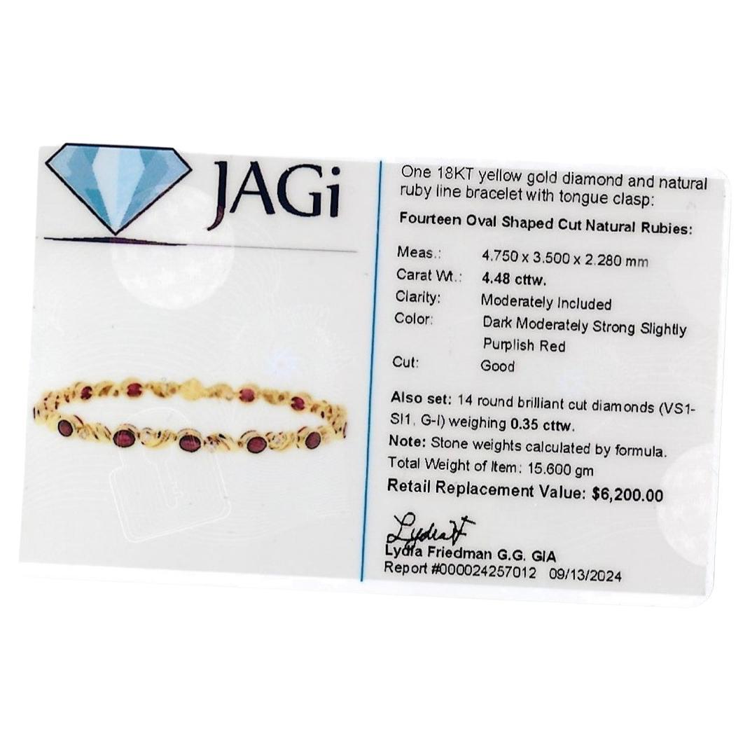 Bracelet ligne en or jaune 18 carats, rubis ovale naturel et diamants ronds en vente 3