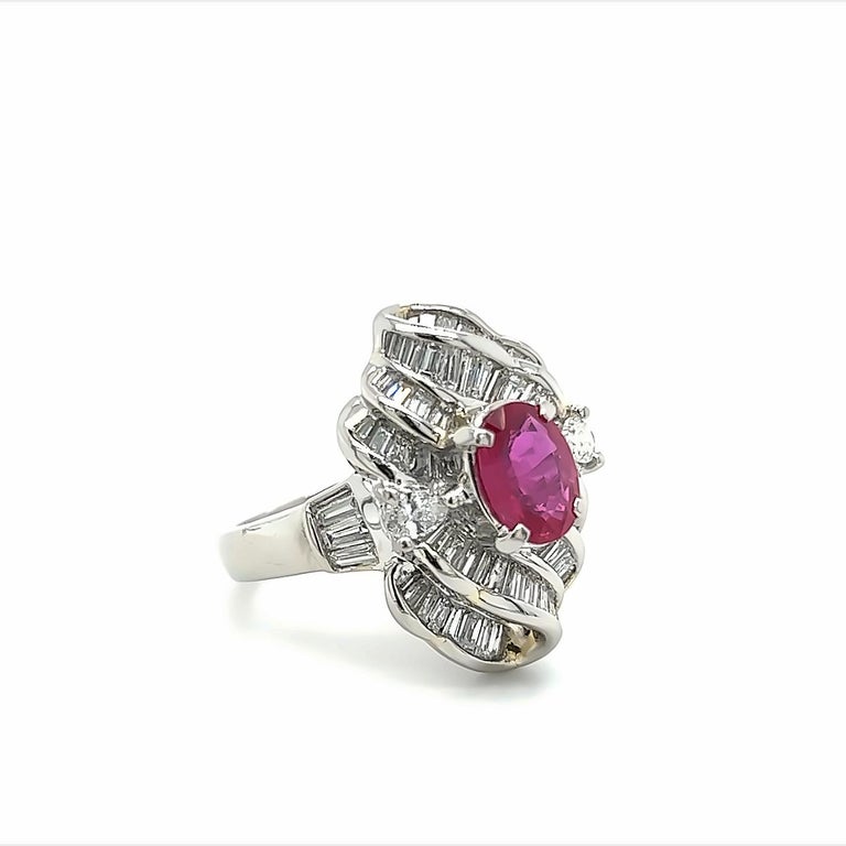 Natural Oval Ruby and Diamond Fashion Ring in Platinum For Sale at 1stDibs