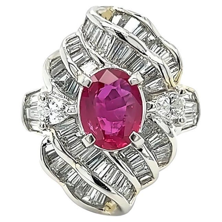 Natural Oval Ruby and Diamond Fashion Ring in Platinum For Sale at 1stDibs