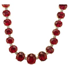 Natural Oval Ruby & Diamond Link Tennis Necklace