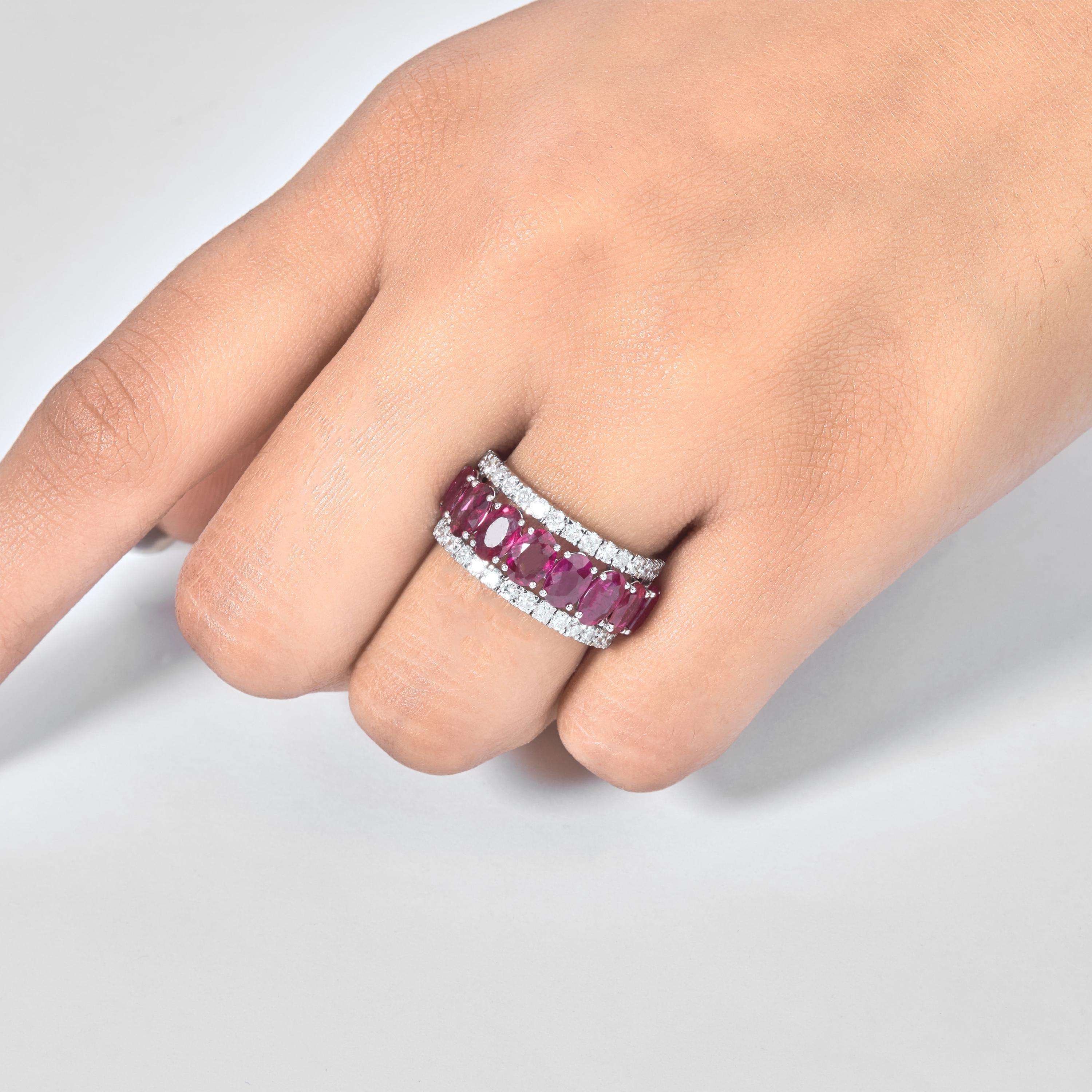 Natural Oval Ruby and Diamond Stacking Gemstone Ring in 14k Solid Gold ...