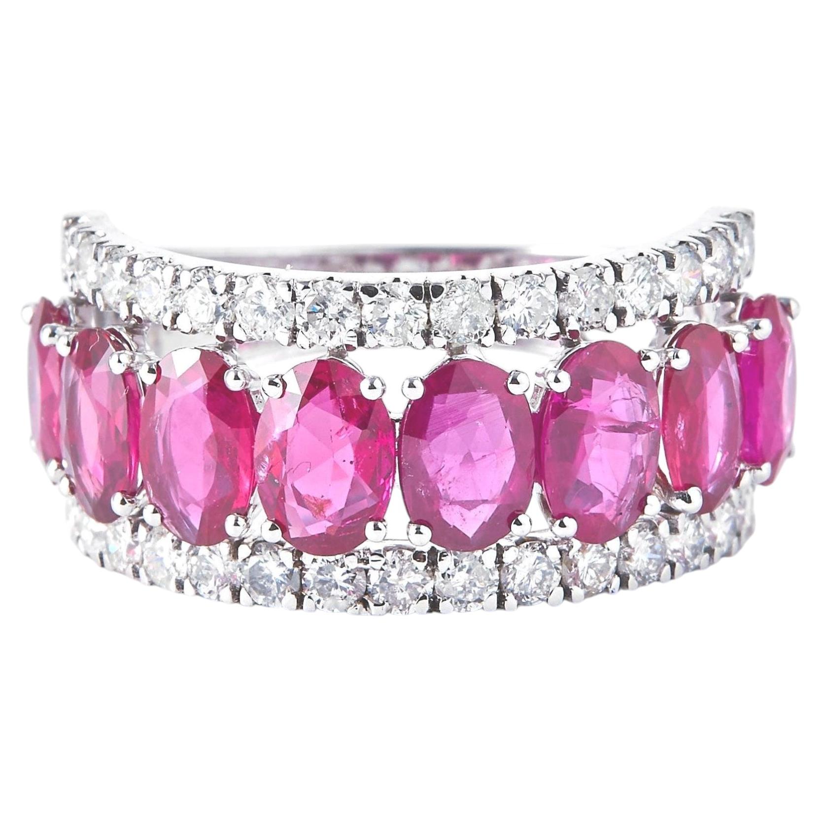 Natural Oval Ruby & Diamond Stacking Gemstone Ring in 14k Solid Gold (Certified) For Sale