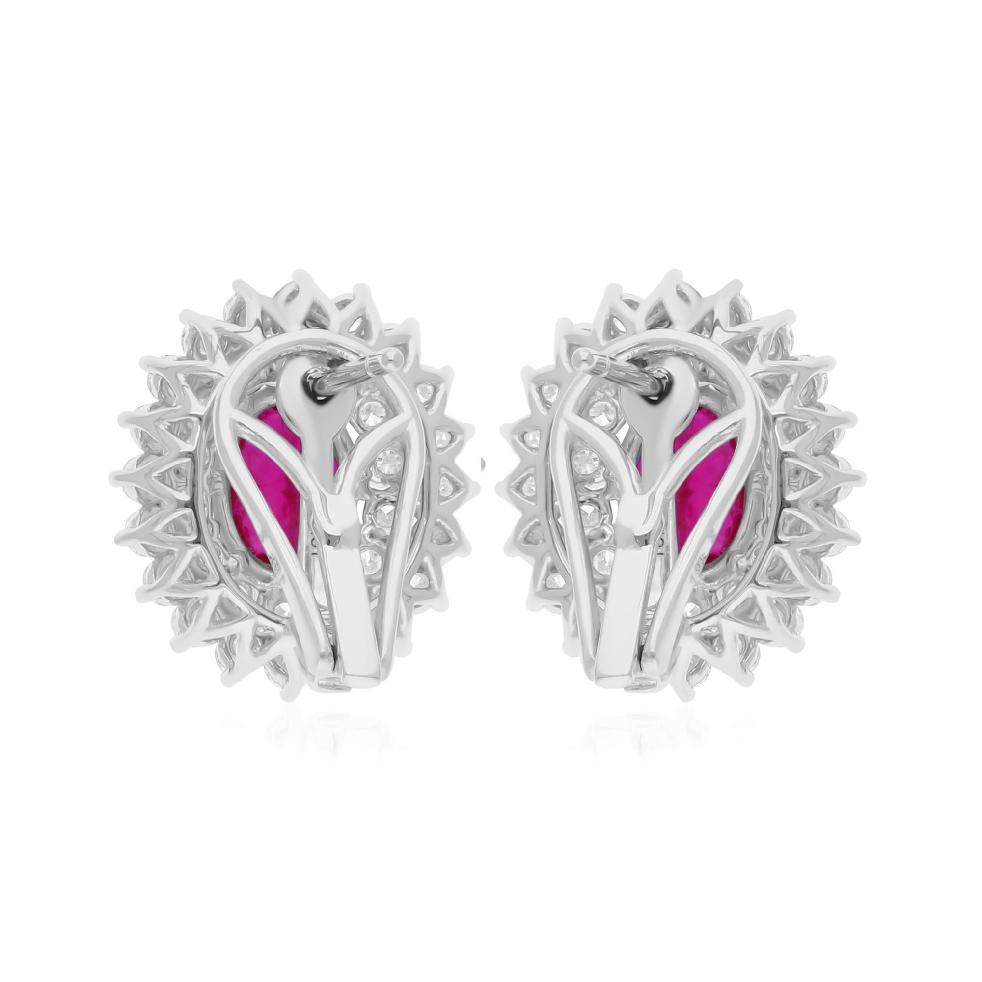 Taille ovale Boucles d'oreilles en or blanc 18 carats pour rubis naturel ovale SI/H diamant en vente