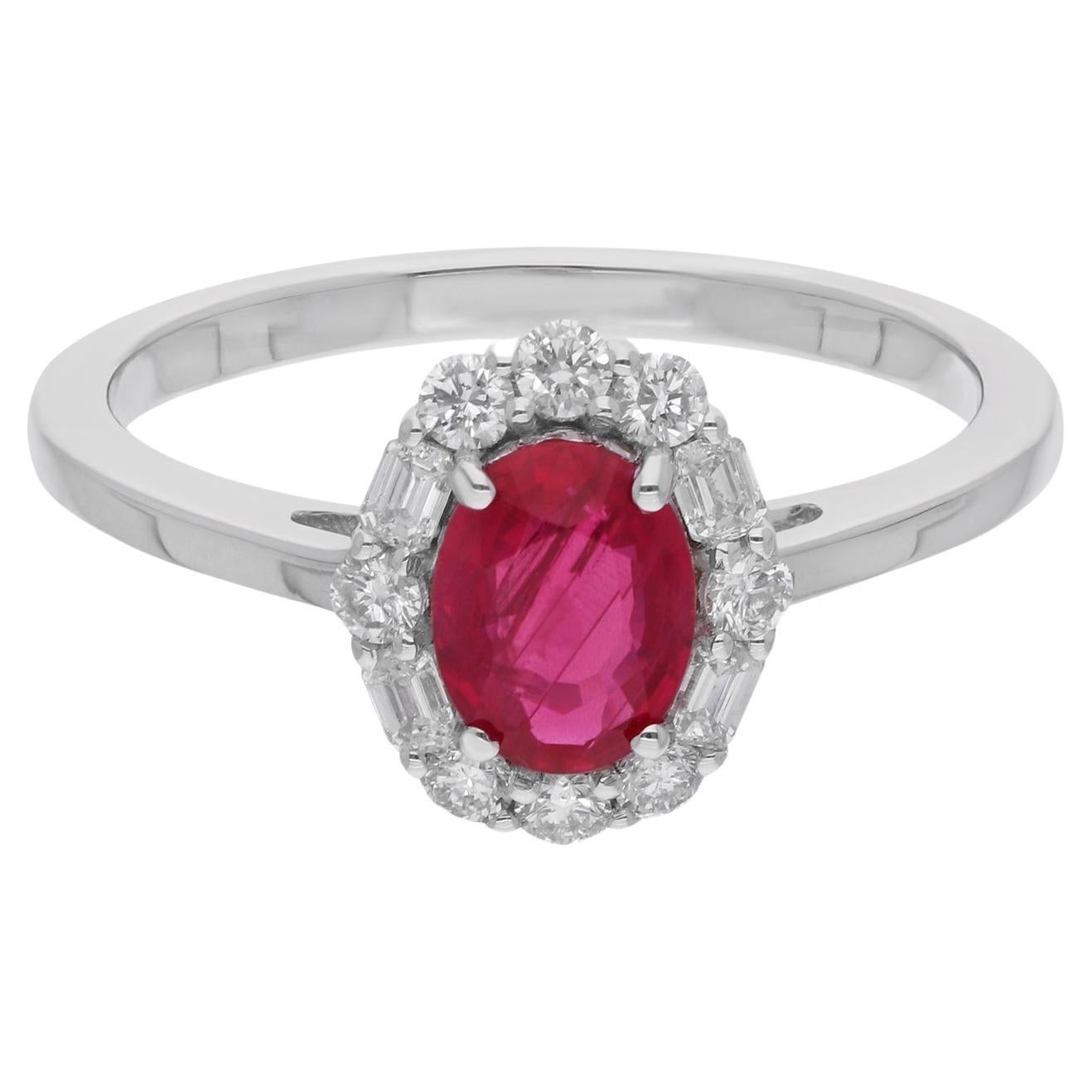 Natural Oval Ruby Gemstone Ring Diamond 14 Karat White Gold Handmade Jewelry