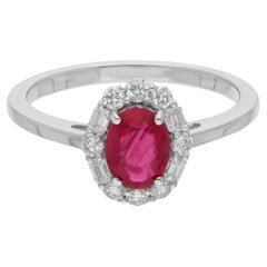 Natural Oval Ruby Gemstone Ring Diamond 14 Karat White Gold Handmade Jewelry
