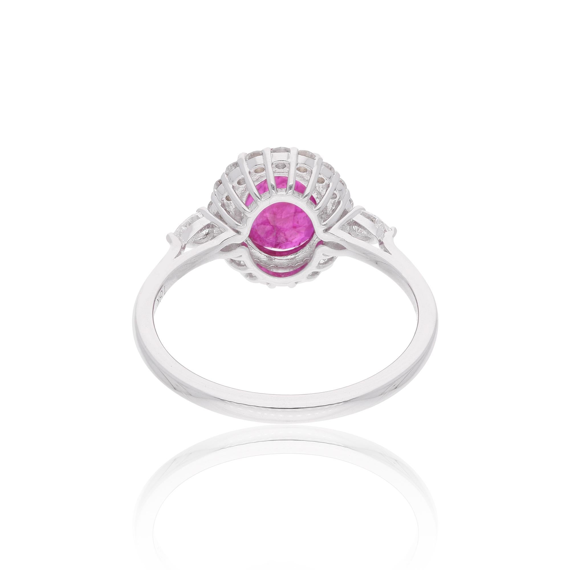 Item Code :- SER-23173
Gross Wt. :- 2.97 gm
18k White Gold Wt. :- 2.53 gm
Natural Diamond Wt. :- 0.43 Ct.  ( AVERAGE DIAMOND CLARITY SI1-SI2 & COLOR H-I )
Ruby Wt. :- 1.77 Ct.
Ring Size :- 7 US & All size available

✦ Sizing
.....................
We