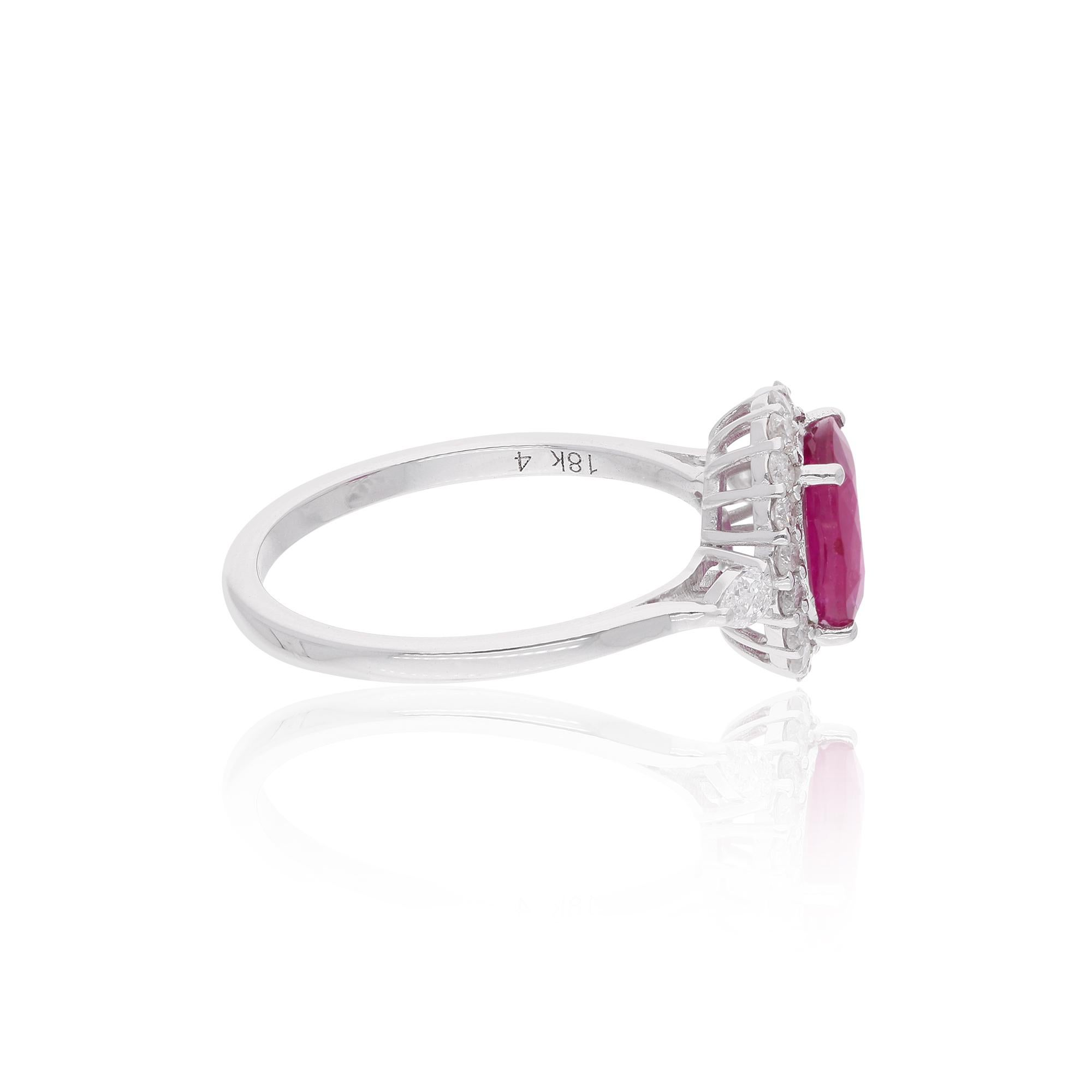 Modern Natural Oval Ruby Gemstone Ring Diamond 18 Karat White Gold Handmade Jewelry For Sale