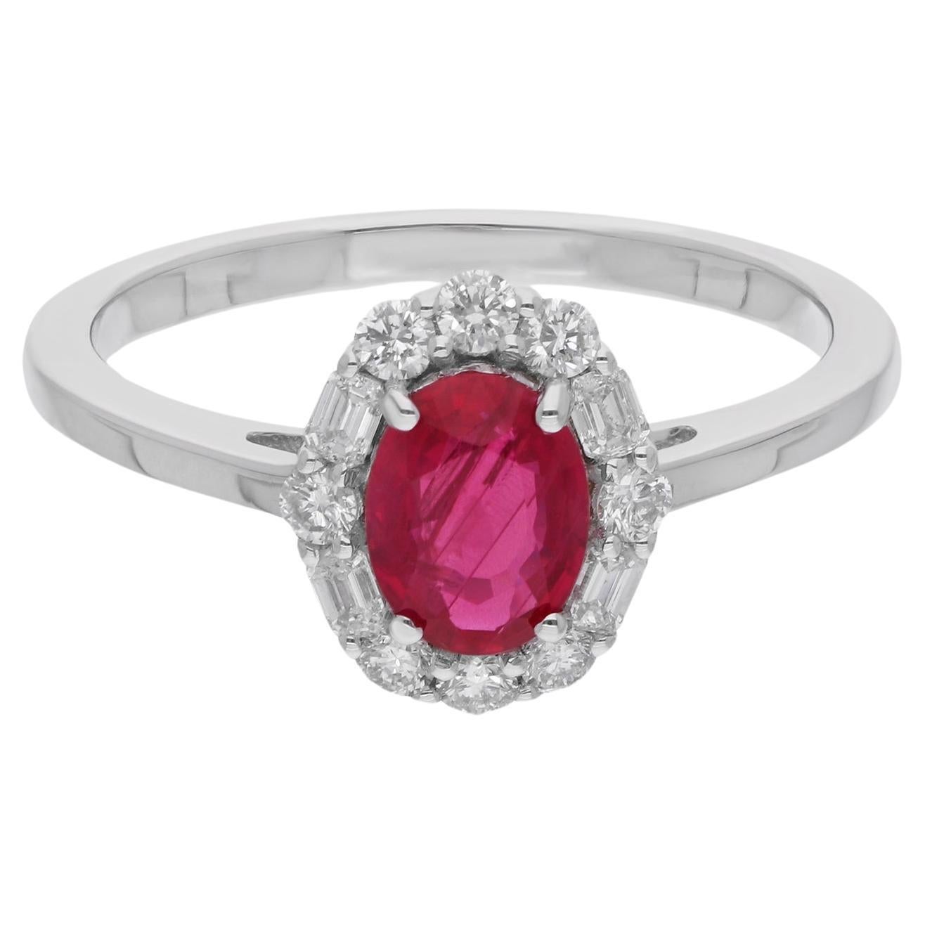 Natural Oval Ruby Gemstone Ring Diamond 18 Karat White Gold Handmade Jewelry