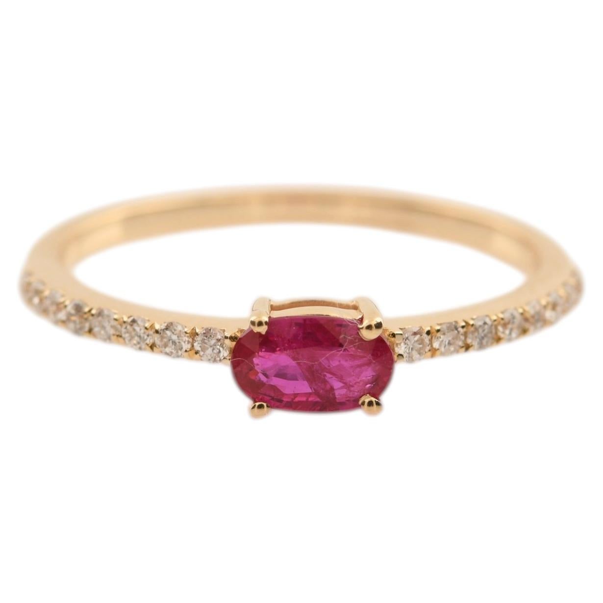 Natural Oval Ruby Gemstone SI/H Diamond Ring 10 Karat Solid Yellow Gold Jewelry