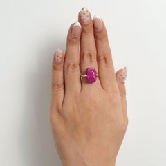5.55 Carat Cushion Cut Natural Ruby Pavé Cocktail Ring, 14K Yellow Gold