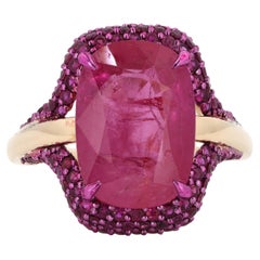 Bague de déclaration en or massif 14K (certifié) en rubis ovale naturel