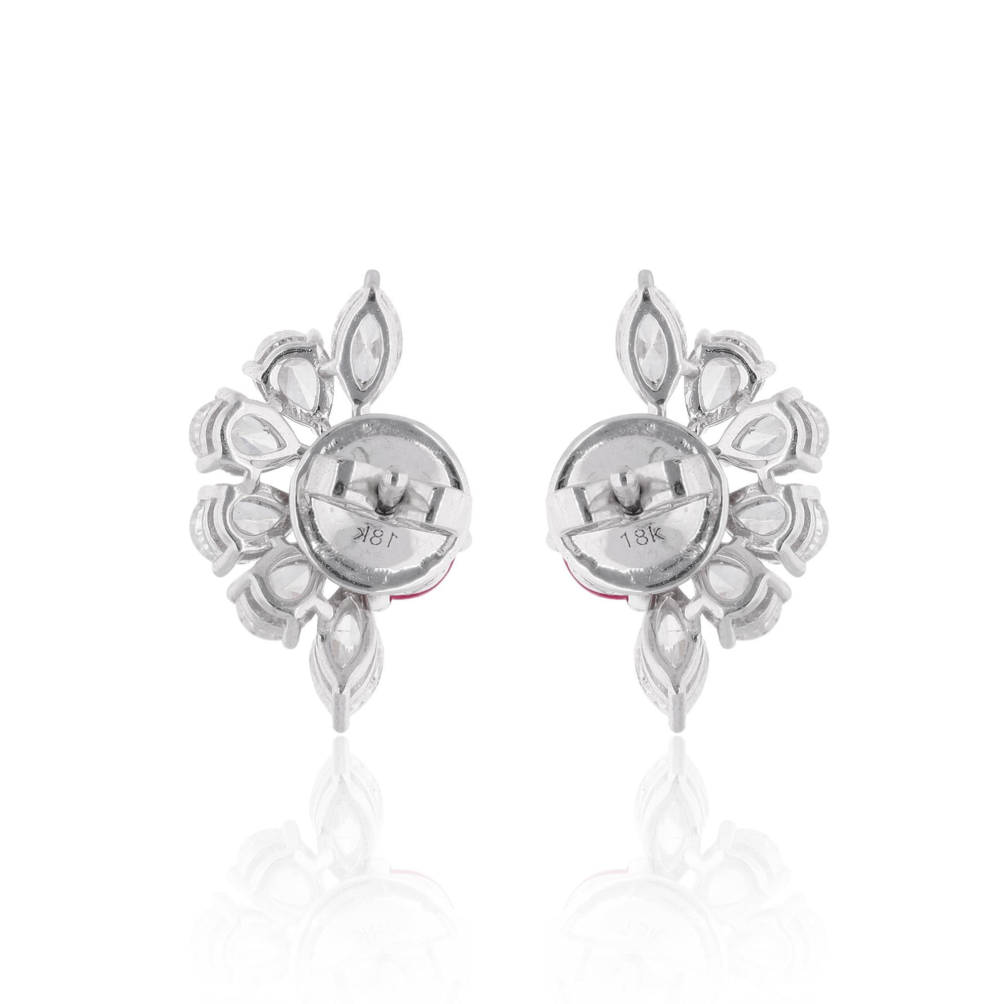 Women's Natural Oval Ruby Gemstone Stud Earrings Diamond 14 Karat White Gold Jewelry For Sale