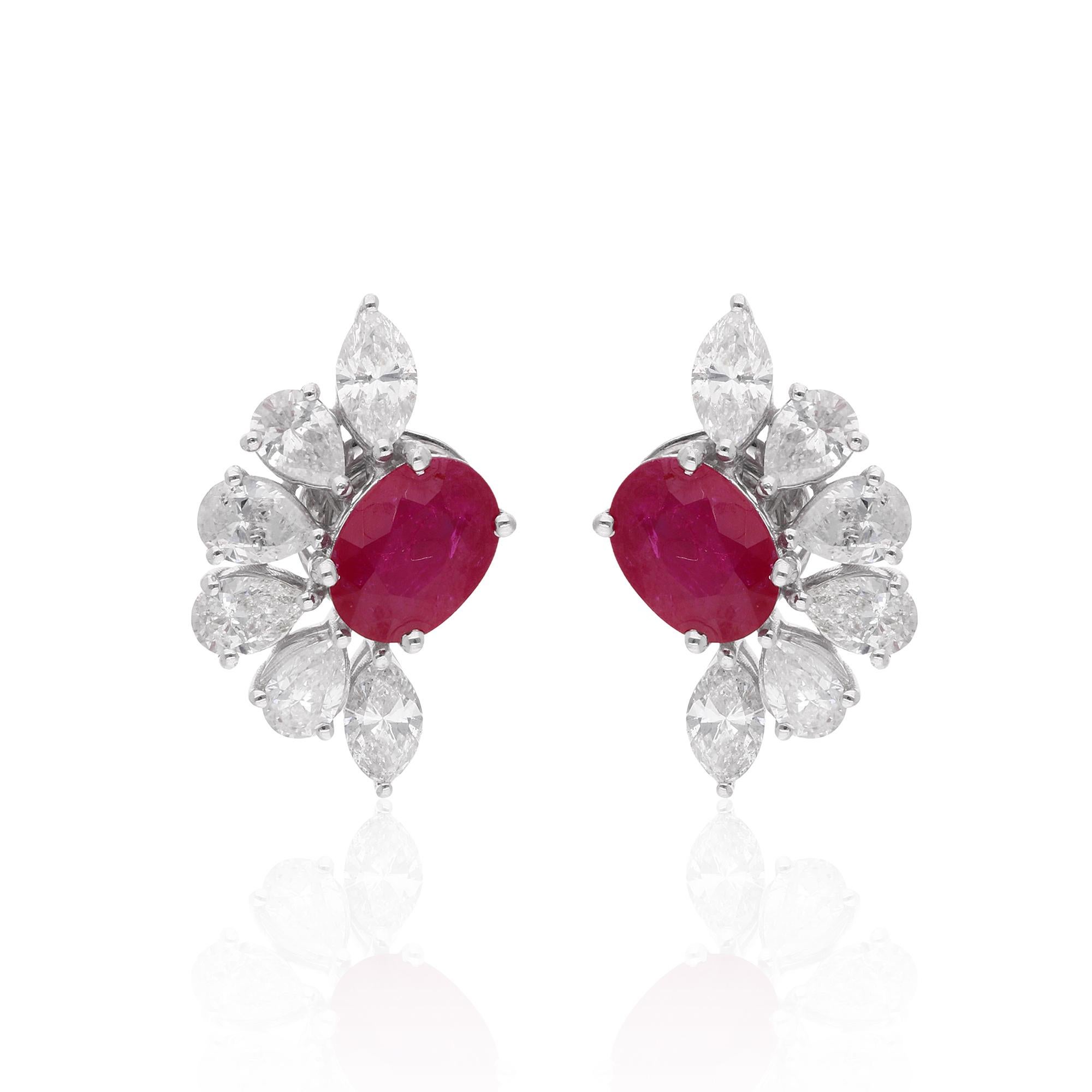 These beautiful Stud Earrings are a timeless and elegant accessory that will add a touch of sophistication to any outfit. Crafted from 18k solid white gold , each earring features a stunning Natural Ruby that is securely prong-set in a classic