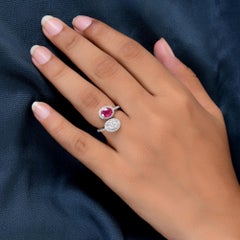 Natural Oval Ruby Gemstone Wrap Ring Diamond 18 Karat White Gold Fine Jewelry