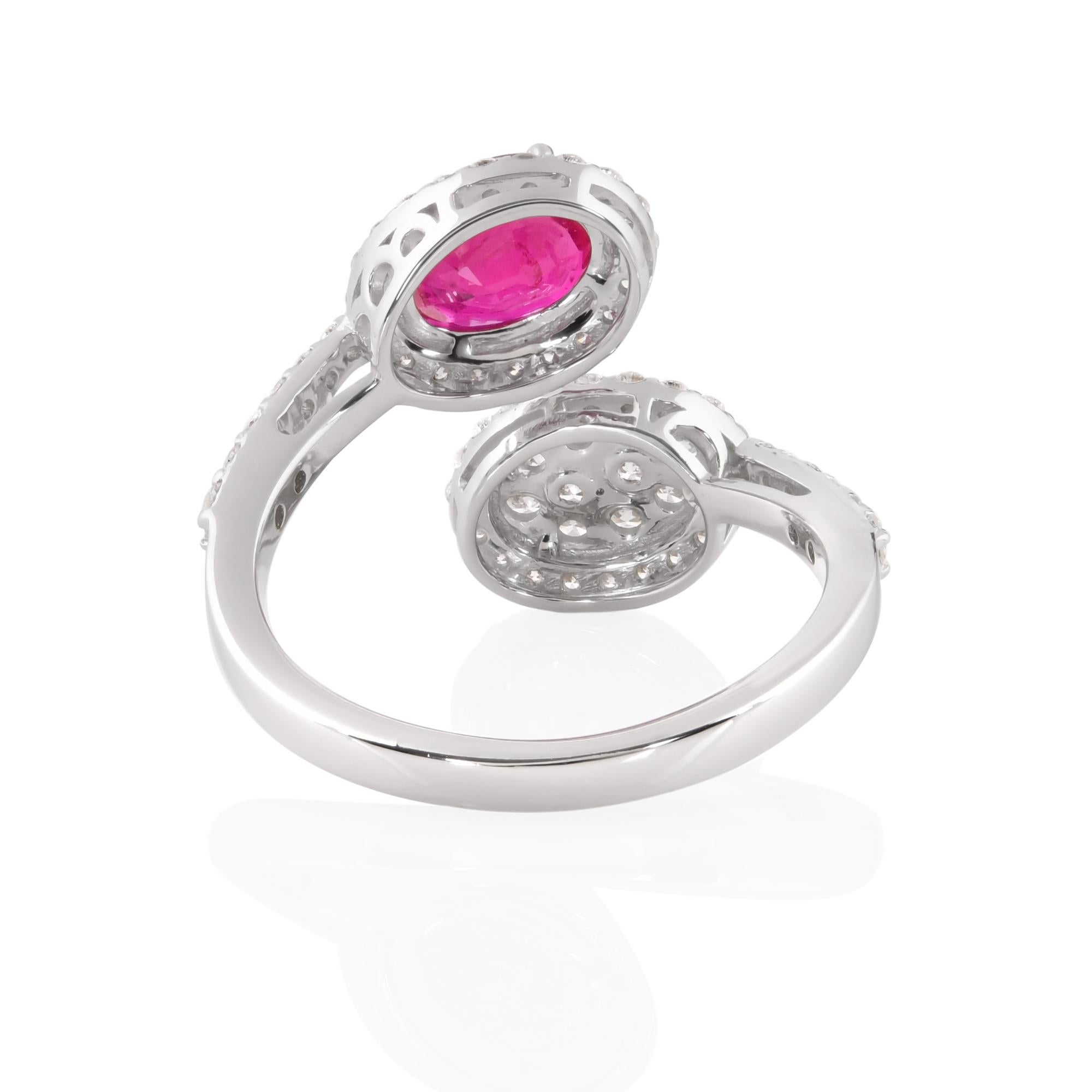 Women's Natural Oval Ruby Gemstone Wrap Ring Diamond 18 Karat White Gold Fine Jewelry For Sale