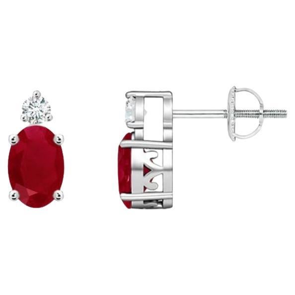 ANGARA Natural Oval 1.20ct Ruby Stud Earrings with Diamond in 14K White Gold im Angebot