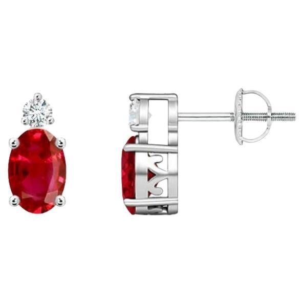 ANGARA Natural Oval 1.20ct Ruby Stud Earrings with Diamond in 14K White Gold