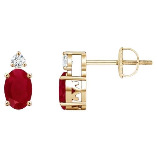 ANGARA Natural Oval 0.50ct Ruby Stud Earrings with Diamond in 14K Yellow Gold For Sale