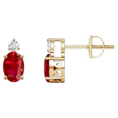 ANGARA Natural Oval 0.50ct Ruby Stud Earrings with Diamond in 14K Yellow Gold