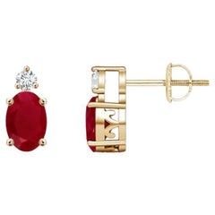 ANGARA Natural Oval 1.20ct Ruby Stud Earrings with Diamond in 14K Yellow Gold