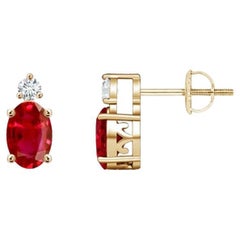 ANGARA Natural Oval 1.20ct Ruby Stud Earrings with Diamond in 14K Yellow Gold