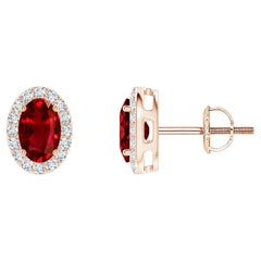 ANGARA clous de rubis ovales naturels de 1,20 carat avec halo de diamants en or rose 14 carats