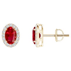 ANGARA clous de rubis ovales naturels de 1,20 carat avec halo de diamants en or jaune 14 carats
