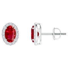 ANGARA Natural Oval 1.20ct Ruby Studs with Diamond Halo in Platinum