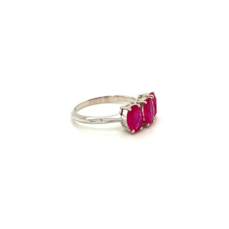 For Sale:  Natural Oval Ruby Three Stone Sterling Silver Ring with Diamonds 5