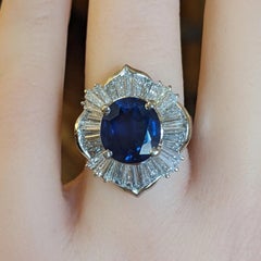 Natural Oval Sapphire 3.78ct & Diamond Ballerina Ring in Platinum