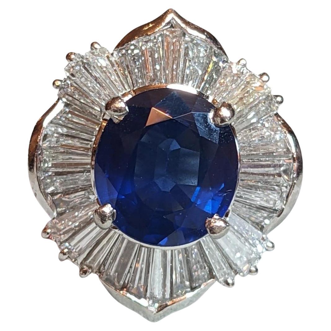Natural Oval Sapphire 3.78ct & Diamond Ballerina Ring in Platinum