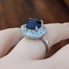 Natural Oval Sapphire 6.26ct Ballerina Ring with Diamonds in Platinum