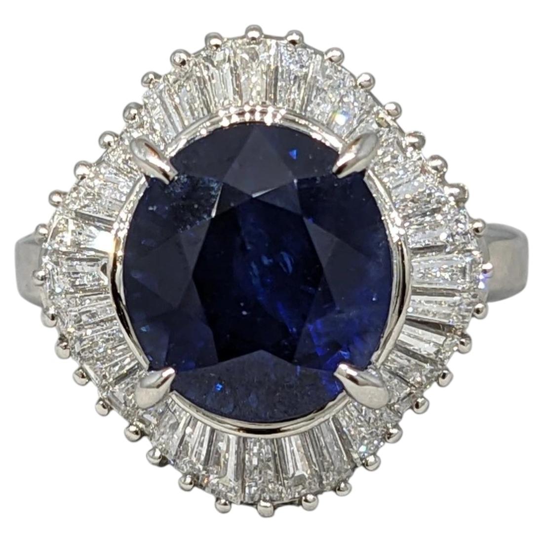 GIA Certified Ceylon Sapphire 6.26ct Ballerina Ring with Diamonds in Platinum