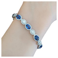 Natürliches ovales Saphir- und Diamantarmband aus 14k Weißgold