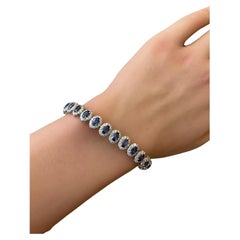 Natural Oval Sapphire and Diamond Halo Bracelet in 14k White Gold