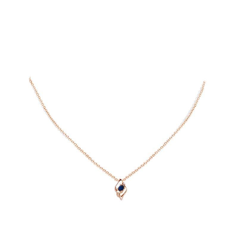 Taglio ovale Ciondolo con zaffiro ovale naturale e diamante in oro rosa 14K (dimensioni 4x3 mm) in vendita