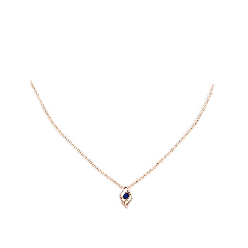 Oval Cut Natural Oval Sapphire and Diamond Pendant in 14K Rose Gold (Size-4x3mm) For Sale