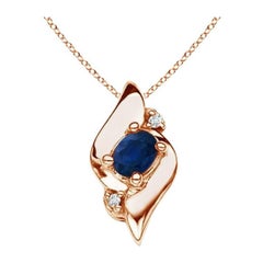 Natural Oval Sapphire and Diamond Pendant in 14K Rose Gold (Size-4x3mm)