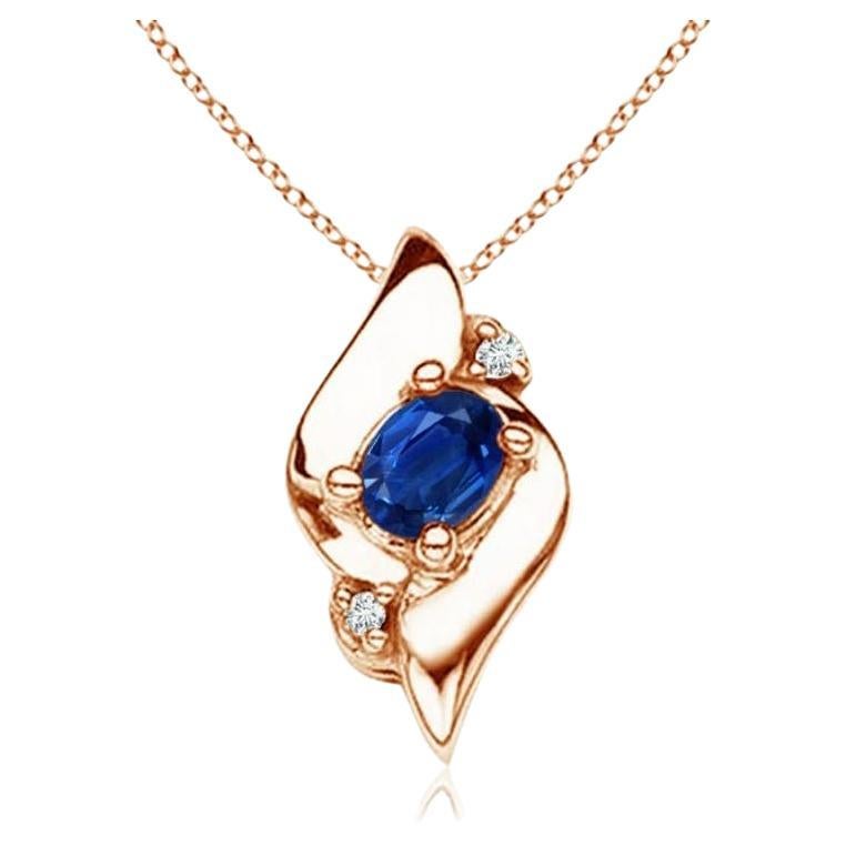 Natural Oval Sapphire and Diamond Pendant in 14K Rose Gold (Size-4x3mm)