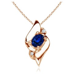 Natural Oval Sapphire and Diamond Pendant in 14K Rose Gold (Size-4x3mm)