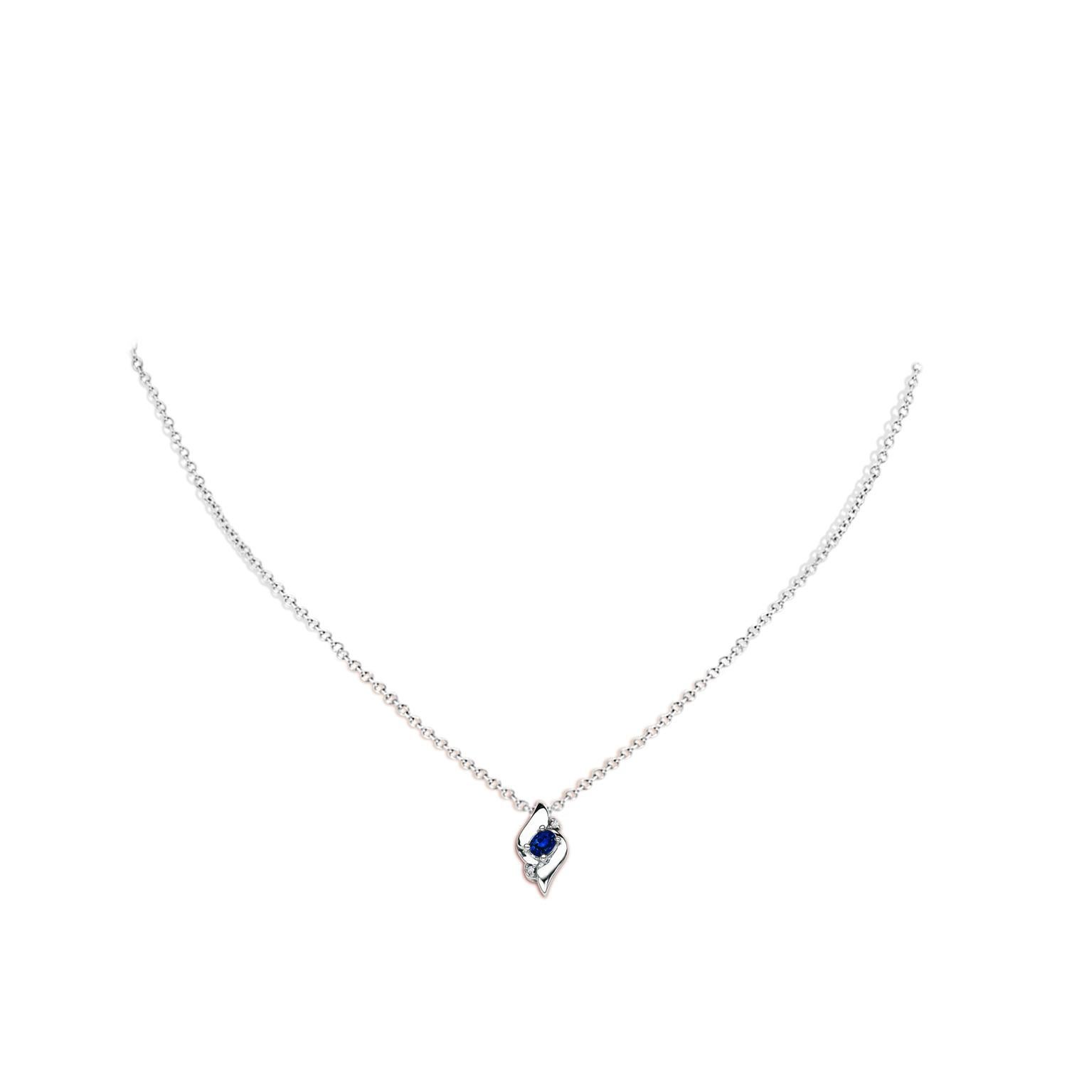 Oval Cut Natural Oval Sapphire and Diamond Pendant in 14K White Gold (Size-4x3mm) For Sale