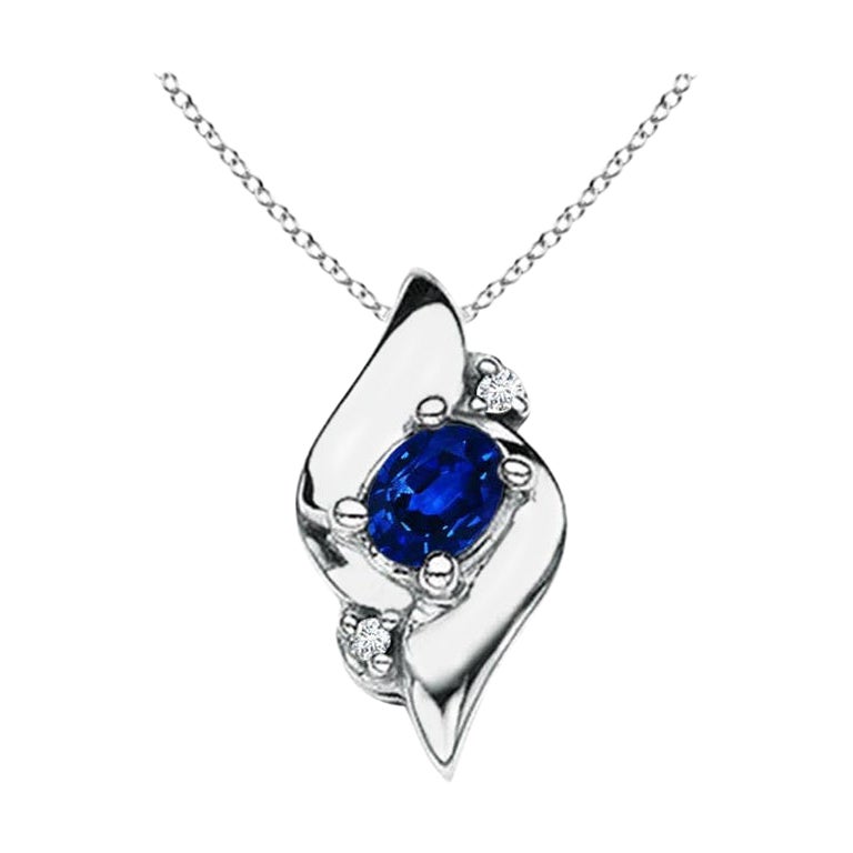 Natürlicher ovaler Saphir- und Diamant-Anhänger aus 14K Weißgold (Größe-4x3 mm)