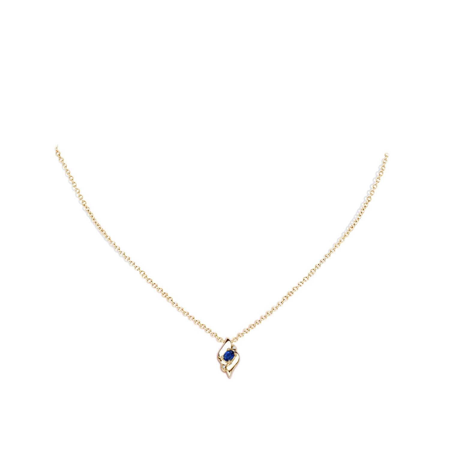 Oval Cut Natural Oval Sapphire and Diamond Pendant in 14K Yellow Gold (Size-4x3mm) For Sale