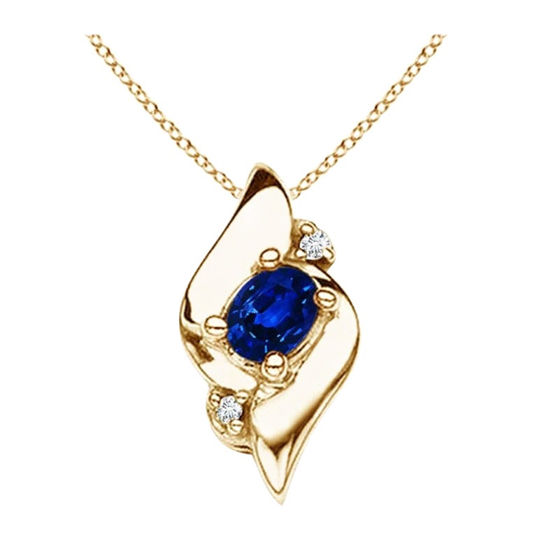 Natürlicher ovaler Saphir- und Diamant-Anhänger aus 14K Gelbgold (Größe-4x3 mm)