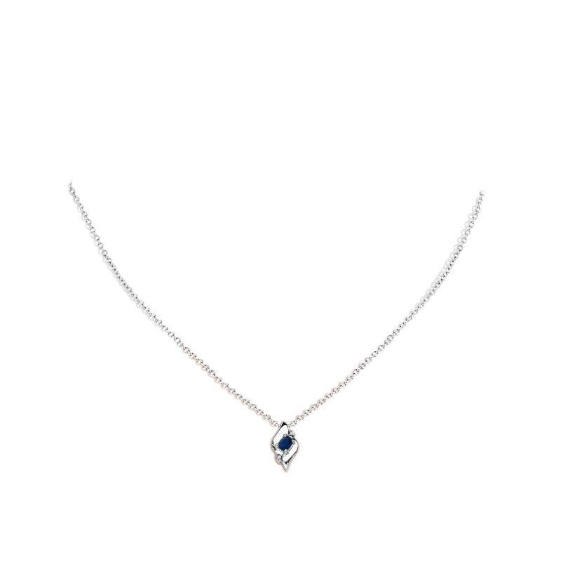 Oval Cut Natural Oval Sapphire and Diamond Pendant in Platinum (Size-4x3mm) For Sale