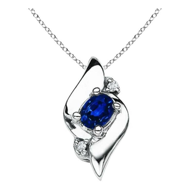 Natural Oval Sapphire and Diamond Pendant in Platinum (Size-4x3mm)