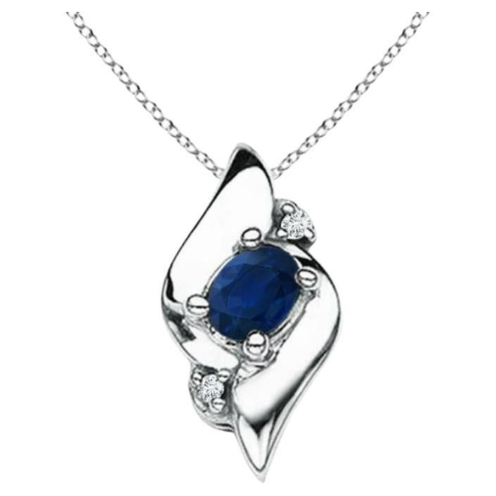 Natural Oval Sapphire and Diamond Pendant in Platinum (Size-4x3mm) For Sale