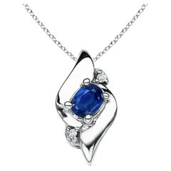 Natural Oval Sapphire and Diamond Pendant in Platinum (Size-4x3mm)