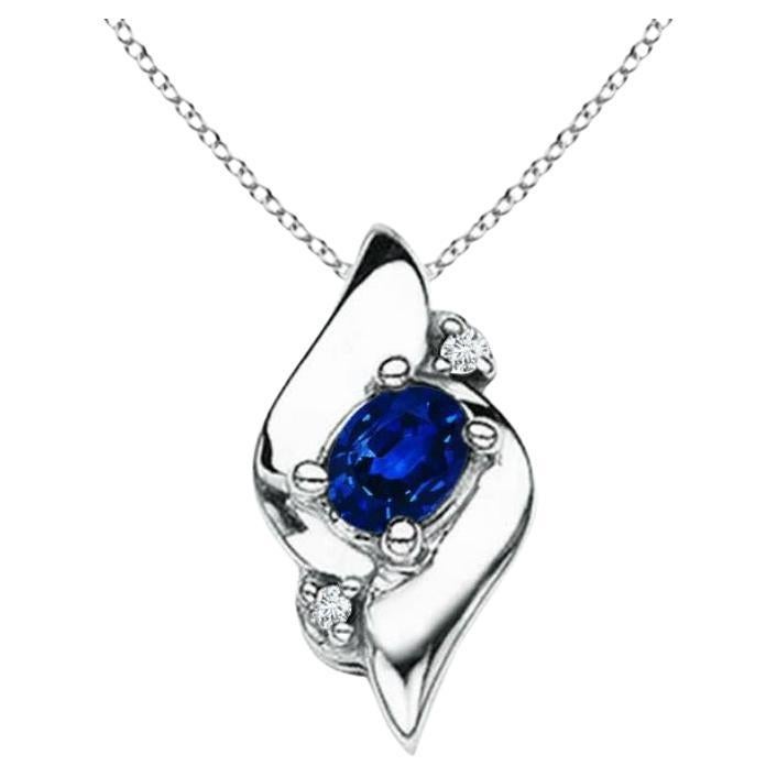 Natural Oval Sapphire and Diamond Pendant in Platinum (Size-4x3mm) For Sale